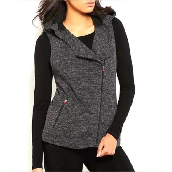 Eileen Fisher Jackets & Blazers - Eileen Fisher Womens Charcoal Jaquard Asymmetrical Zip Hooded Vest Size S Sporty